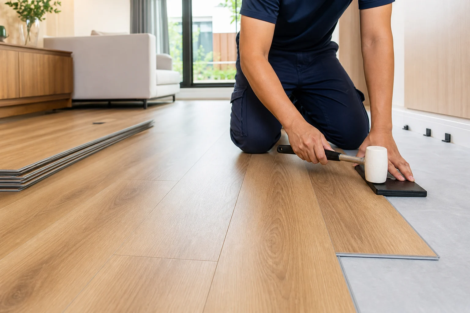 Floor-finish installation for new spaces or upgrades to existing interiors.