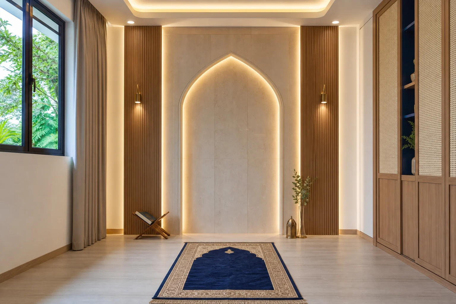 Reka bentuk dan kemasan mihrab untuk kediaman, surau atau ruang solat terpilih.
