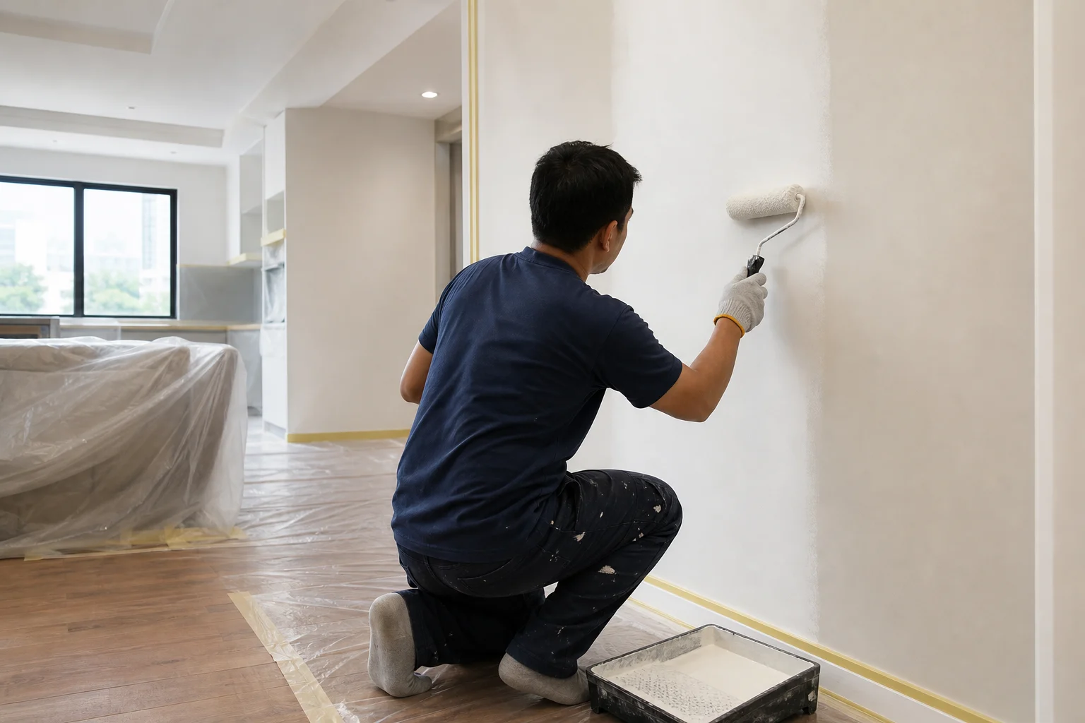 Interior and exterior painting with surface preparation matched to wall conditions.